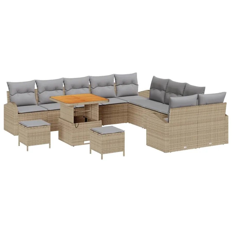 Ensemble de canapé de jardin 13 pcs Beige polyrotin - 2
