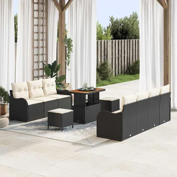 Ensemble de canapé de jardin avec coussin 10 pcs Noir polyrotin