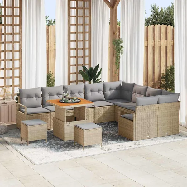 Ensemble de canapé de jardin 12 pcs Beige polyrotin