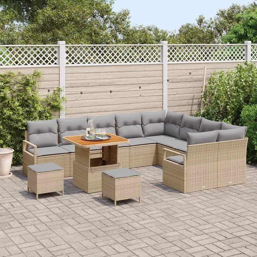 Ensemble de canapé de jardin 12 pcs Beige polyrotin - 3