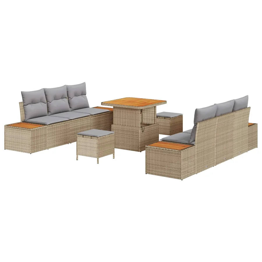 Ensemble de canapé de jardin 9 pcs Beige et Gris clair - 2