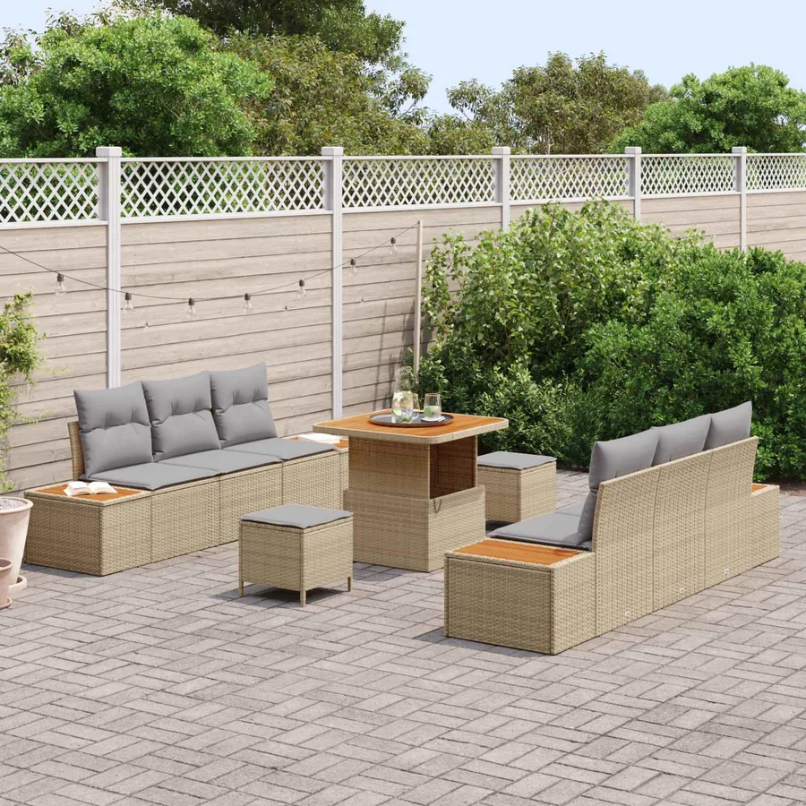 Ensemble de canapé de jardin 9 pcs Beige et Gris clair - 3