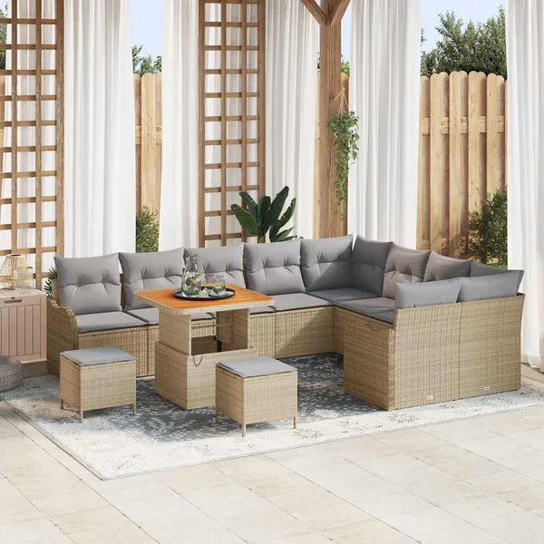 Ensemble de canapé de jardin 12 pcs Beige polyrotin