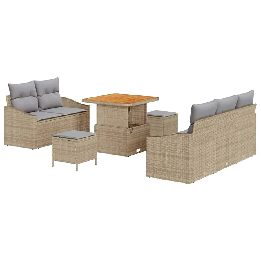 Ensemble de canapé de jardin avec coussin 8 pcs Beige polyrotin - 2