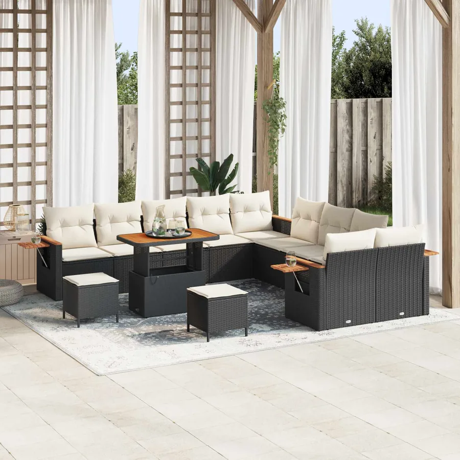 Ensemble de canapé de jardin 13 pcs Noir polyrotin