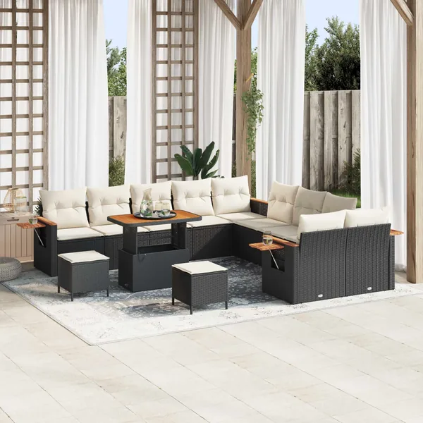 Ensemble de canapé de jardin 13 pcs Noir polyrotin