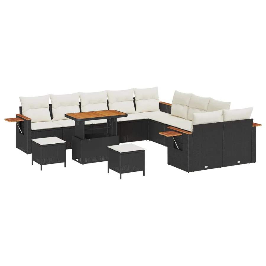 Ensemble de canapé de jardin 13 pcs Noir polyrotin - 2