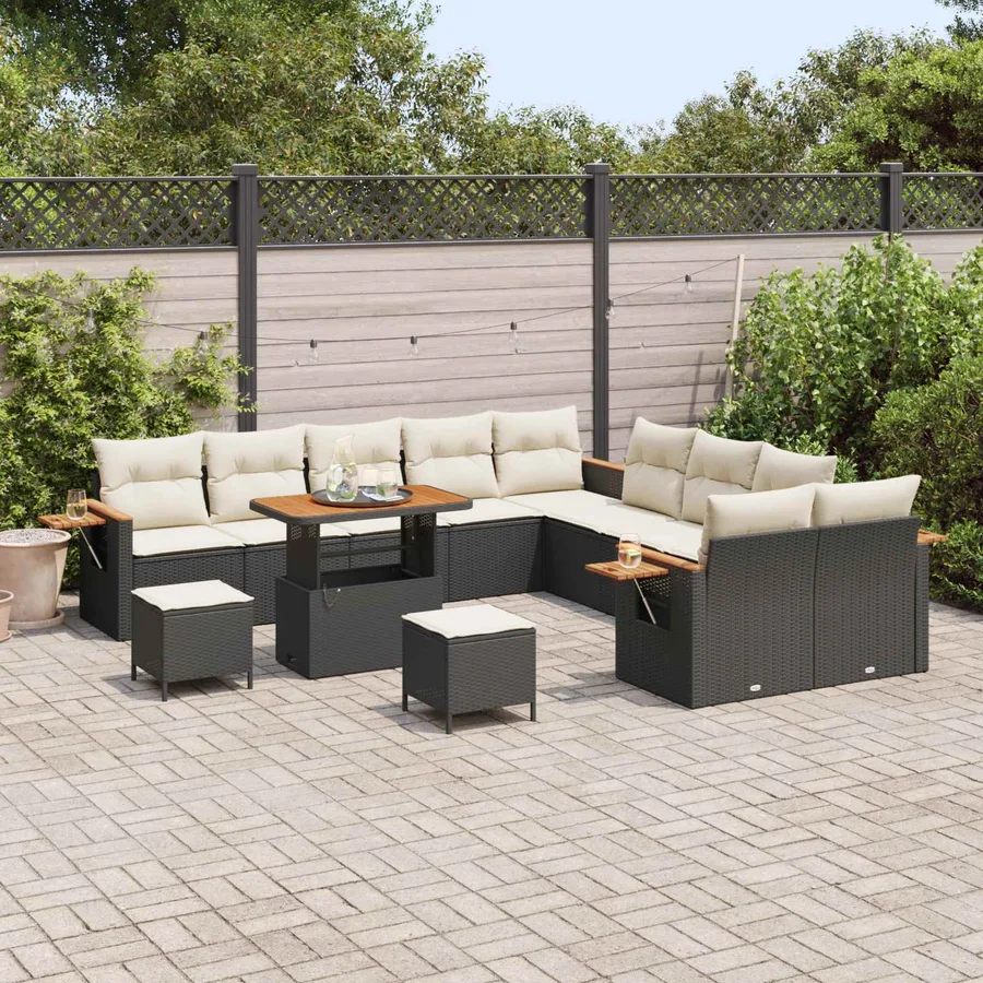 Ensemble de canapé de jardin 13 pcs Noir polyrotin - 3