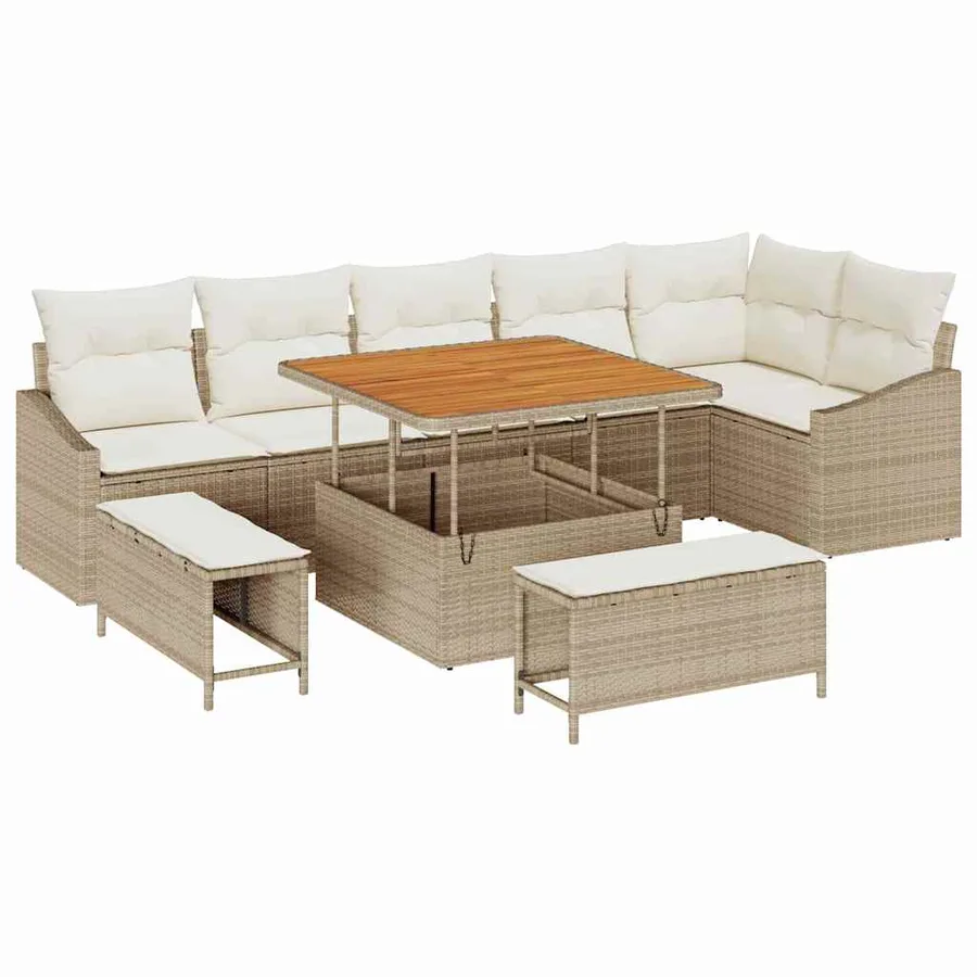 Ensemble de canapé de jardin avec coussin 9 pcs Beige polyrotin - 2
