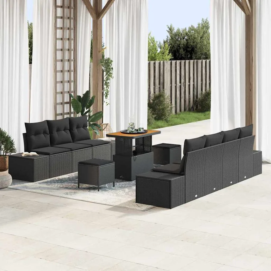Ensemble de canapé de jardin avec coussin 10 pcs Noir polyrotin