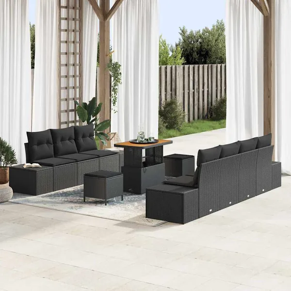 Ensemble de canapé de jardin avec coussin 10 pcs Noir polyrotin