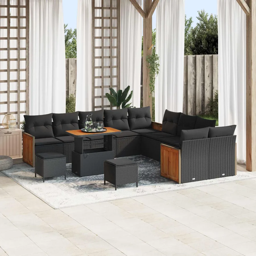 Ensemble de canapé de jardin avec coussin 13 pcs Noir