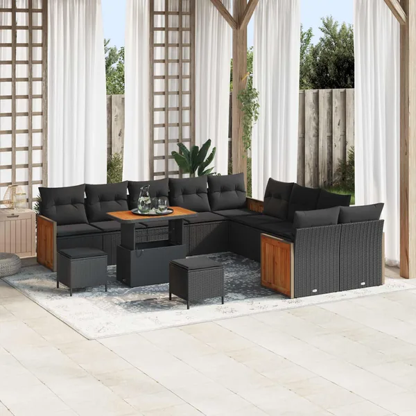 Ensemble de canapé de jardin avec coussin 13 pcs Noir