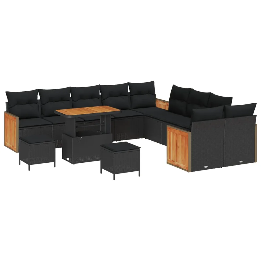 Ensemble de canapé de jardin avec coussin 13 pcs Noir - 2