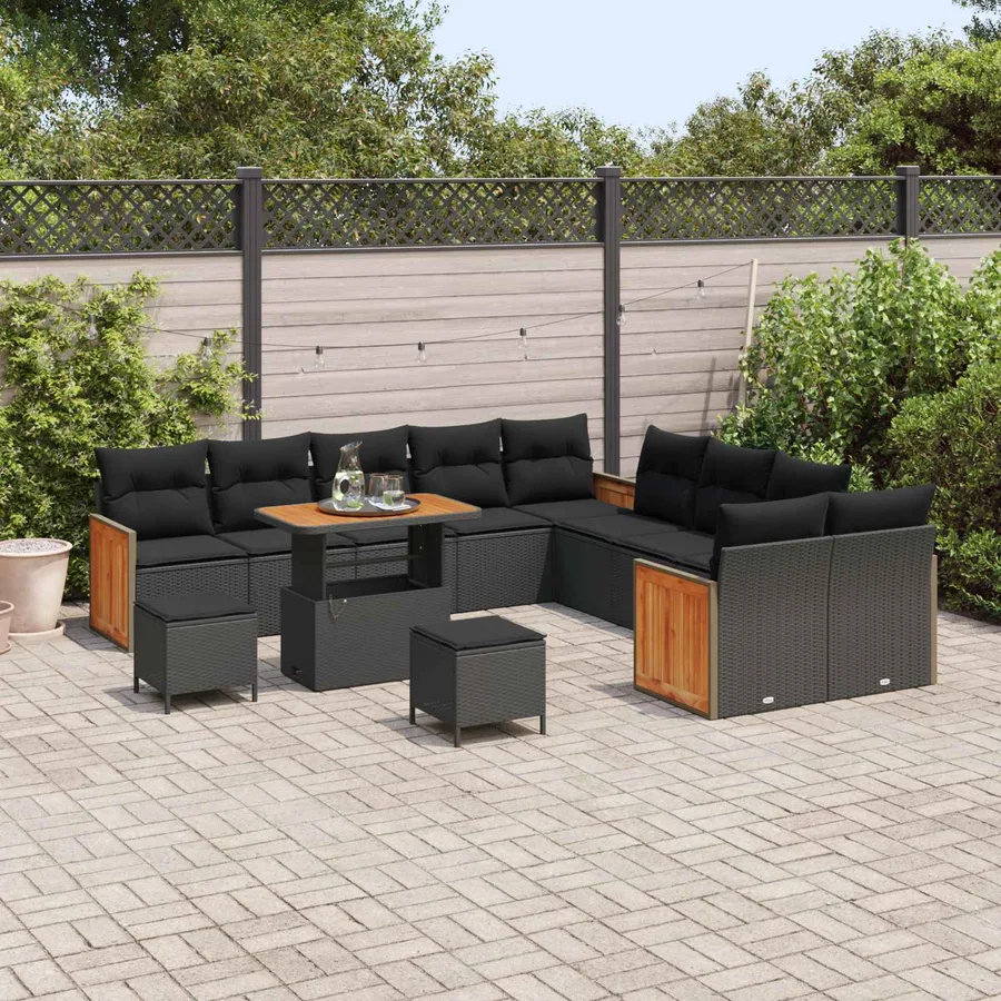 Ensemble de canapé de jardin avec coussin 13 pcs Noir - 3