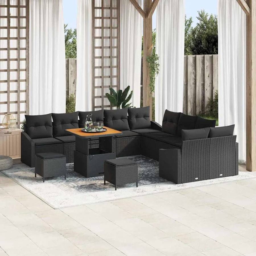 Ensemble de canapé de jardin avec coussin 13 pcs Noir polyrotin