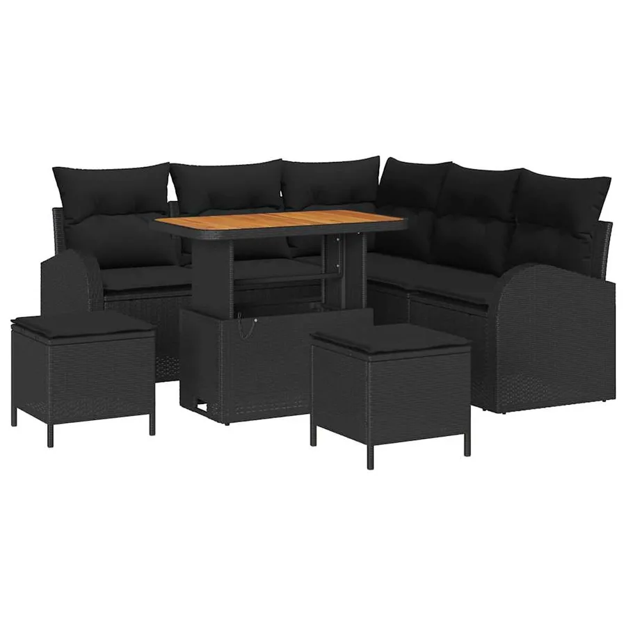 Ensemble de canapé de jardin avec coussin 8 pcs Noir polyrotin - 2
