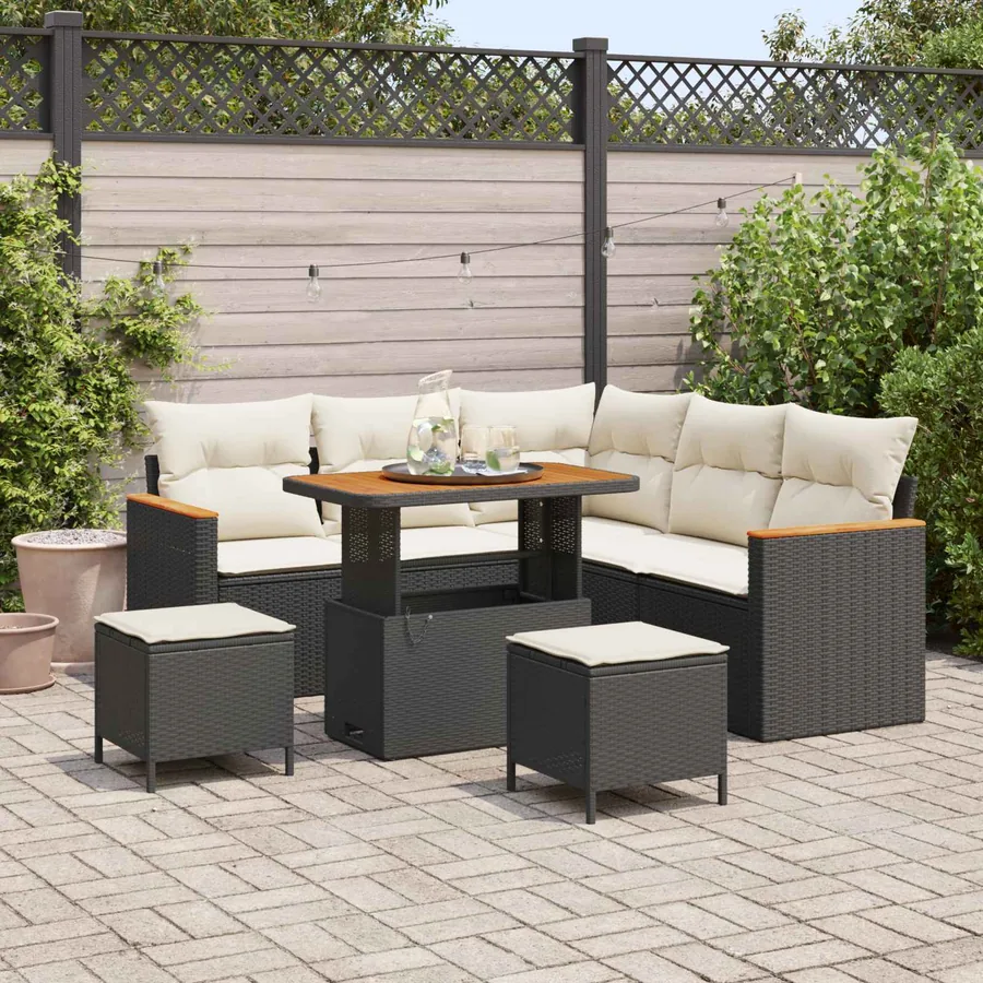 Ensemble de canapé de jardin 8 pcs Noir polyrotin