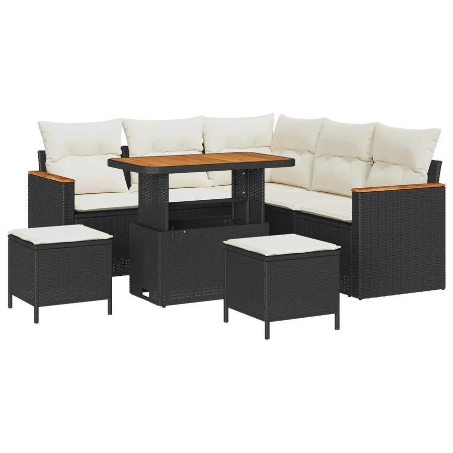 Ensemble de canapé de jardin 8 pcs Noir polyrotin - 2