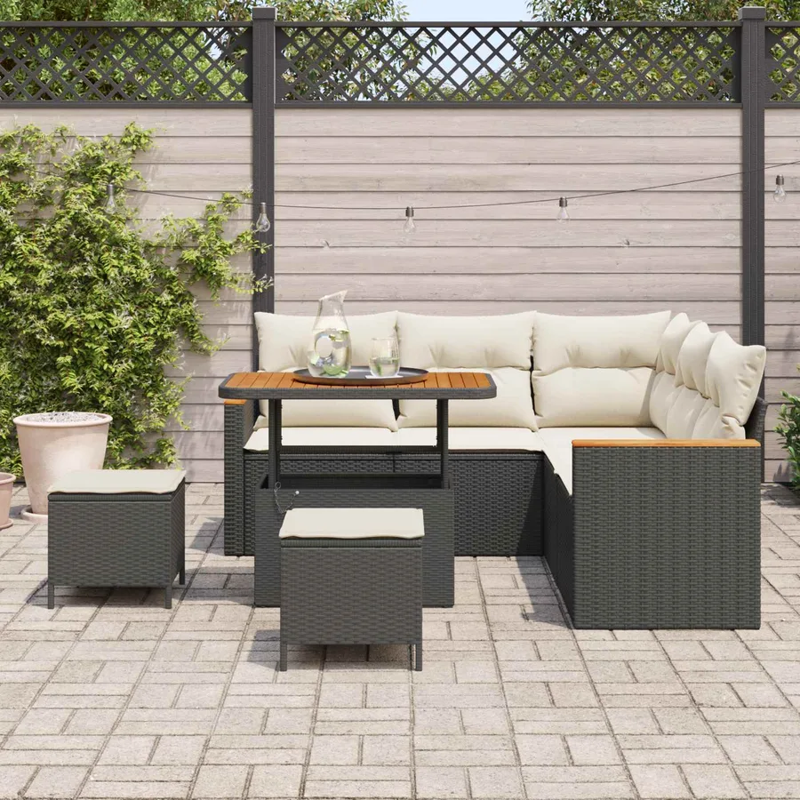 Ensemble de canapé de jardin 8 pcs Noir polyrotin - 3
