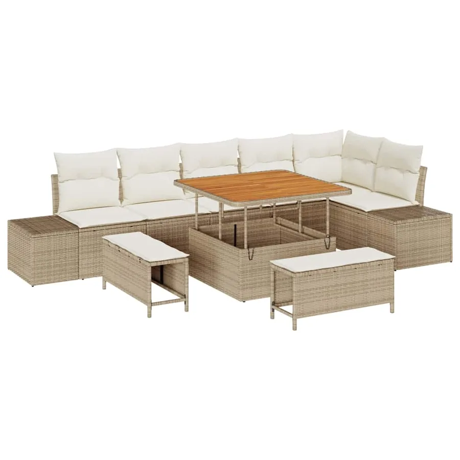 Ensemble de canapé de jardin avec coussin 9 pcs Beige polyrotin - 2