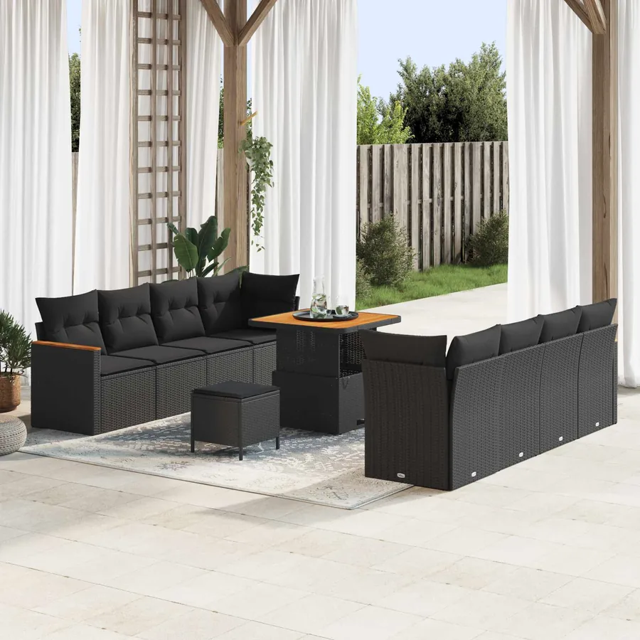 Ensemble de canapé de jardin 11 pcs Noir polyrotin