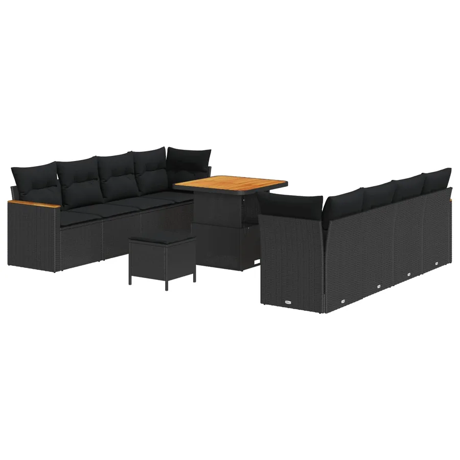 Ensemble de canapé de jardin 11 pcs Noir polyrotin - 2