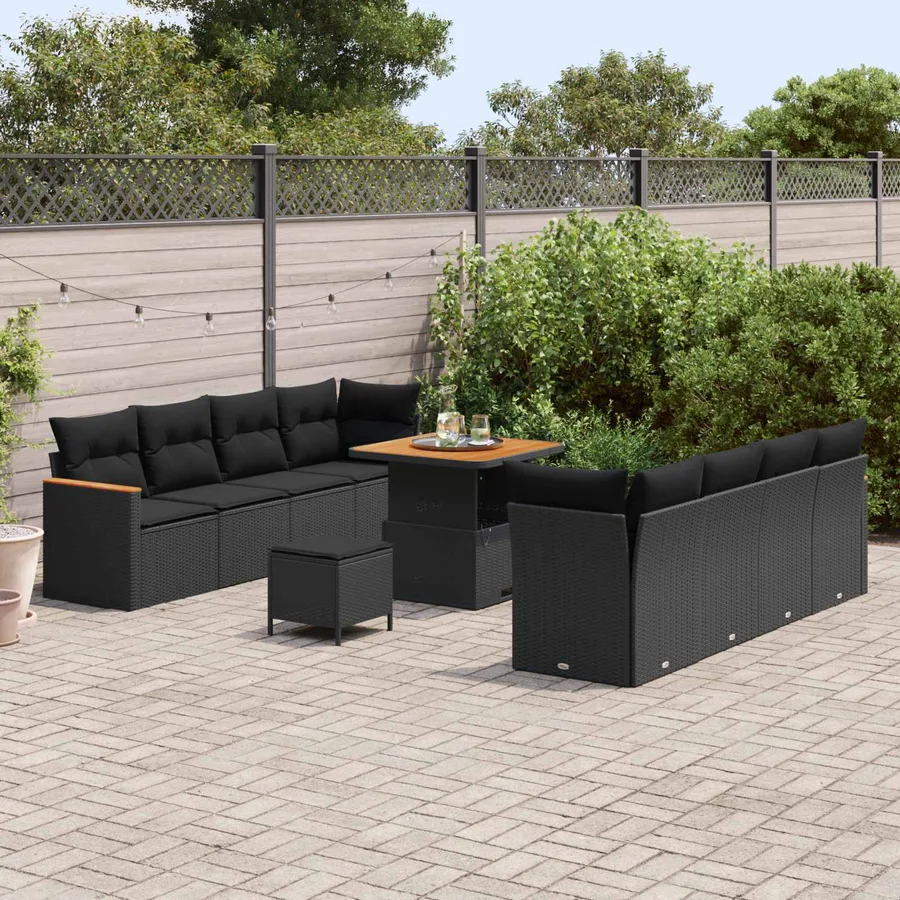 Ensemble de canapé de jardin 11 pcs Noir polyrotin - 3
