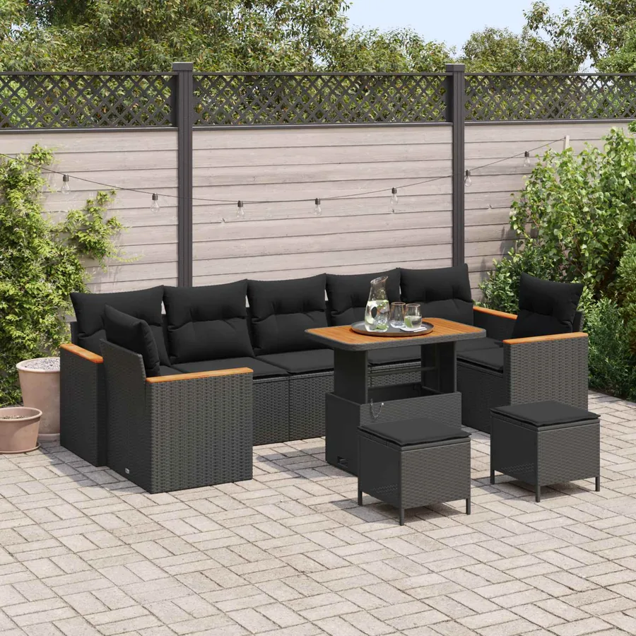 Ensemble de canapé de jardin 10 pcs Noir polyrotin