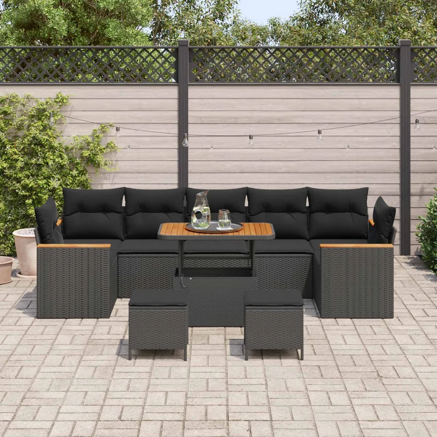 Ensemble de canapé de jardin 10 pcs Noir polyrotin - 3