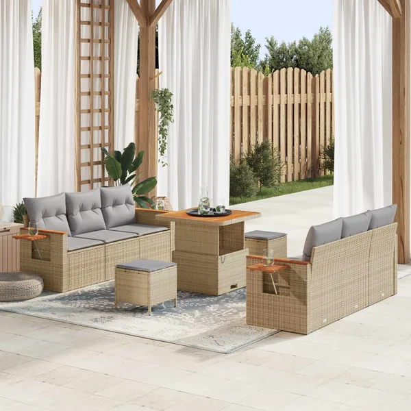 Ensemble de canapé de jardin 9 pcs Beige polyrotin