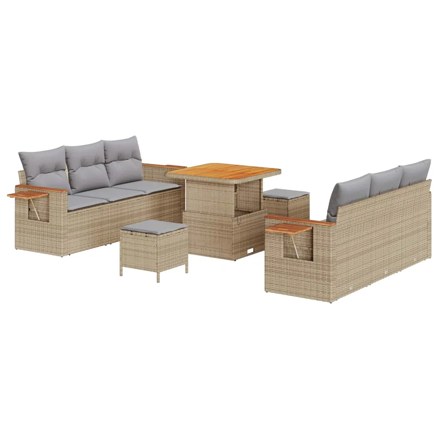 Ensemble de canapé de jardin 9 pcs Beige polyrotin - 2