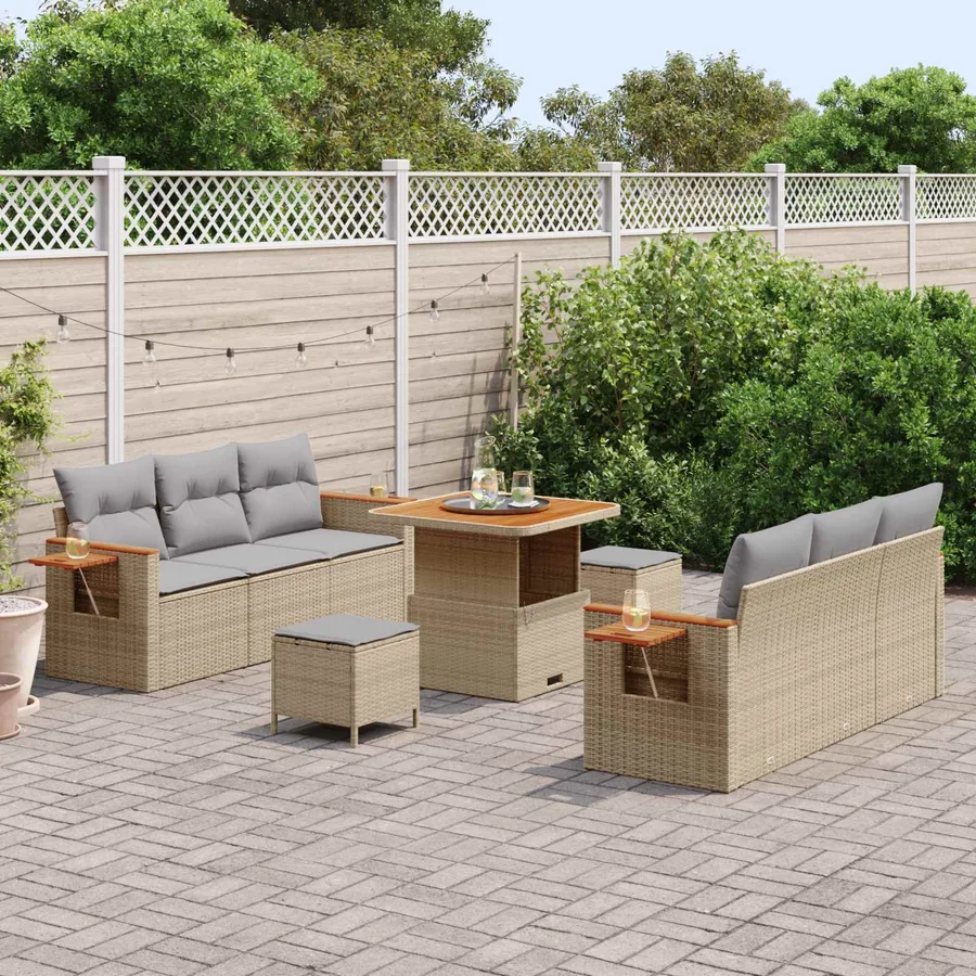Ensemble de canapé de jardin 9 pcs Beige polyrotin - 3