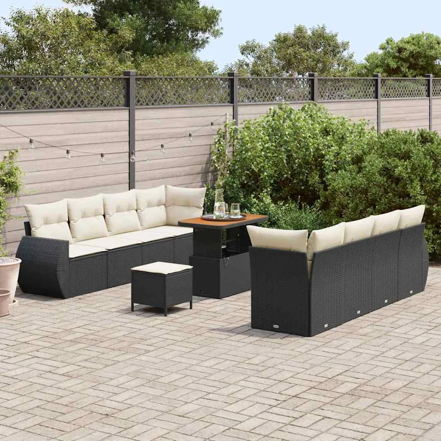 Ensemble de canapé de jardin 11 pcs Noir Poly rotin - 3