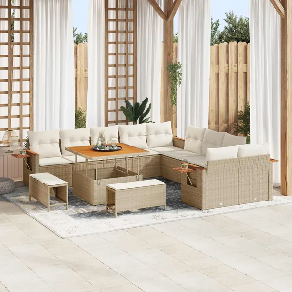 Ensemble de canapé de jardin 13 pcs Beige polyrotin