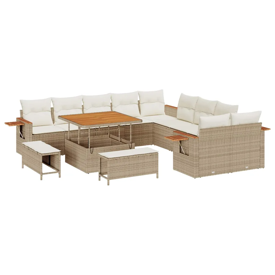 Ensemble de canapé de jardin 13 pcs Beige polyrotin - 2