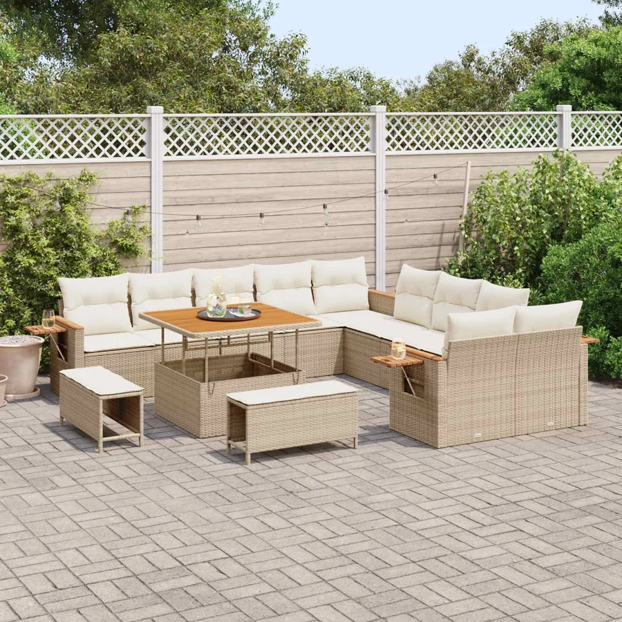 Ensemble de canapé de jardin 13 pcs Beige polyrotin - 3