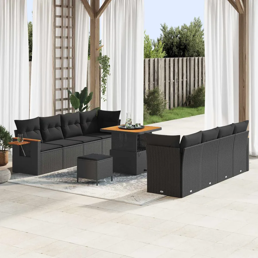 Ensemble de canapé de jardin 11 pcs Noir polyrotin