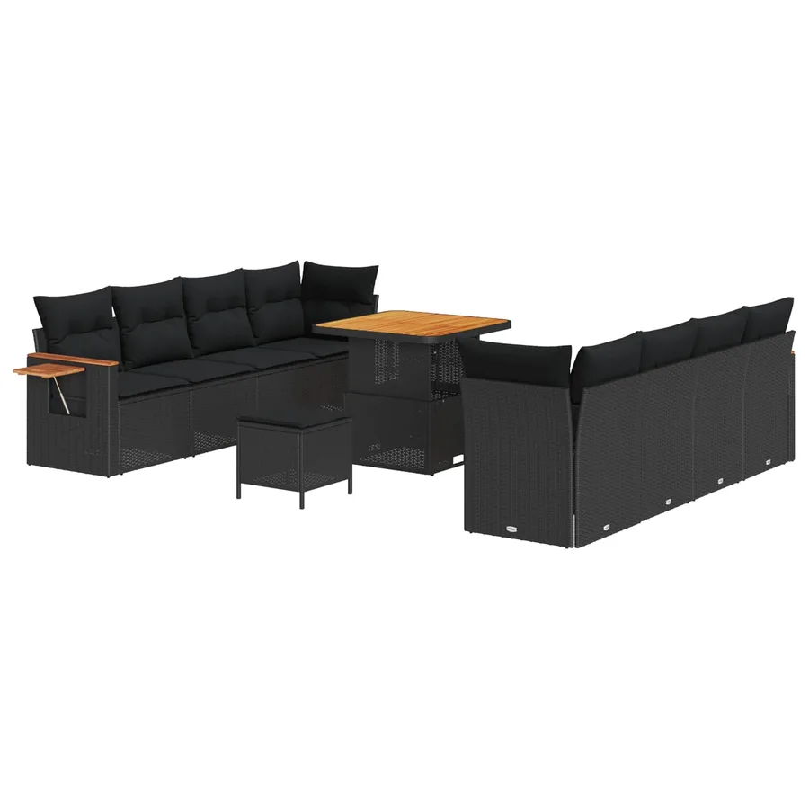 Ensemble de canapé de jardin 11 pcs Noir polyrotin - 2