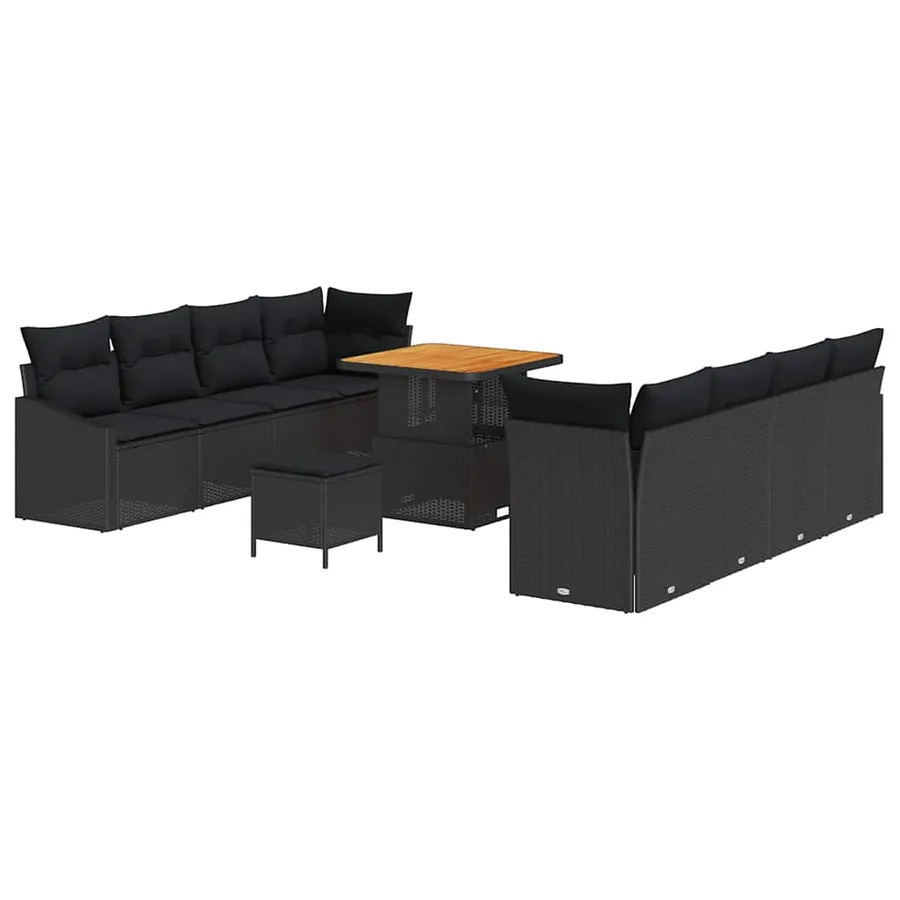 Ensemble de canapé de jardin avec coussin 11 pcs Noir polyrotin - 2