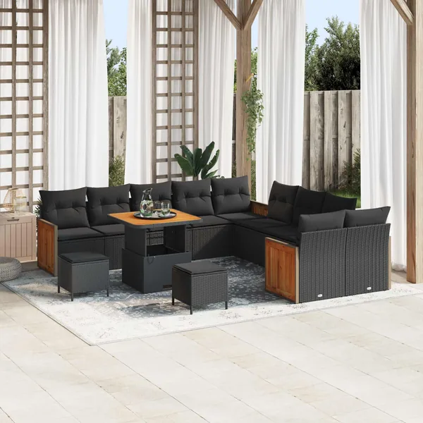 Ensemble de canapé de jardin avec coussin 13 pcs Noir