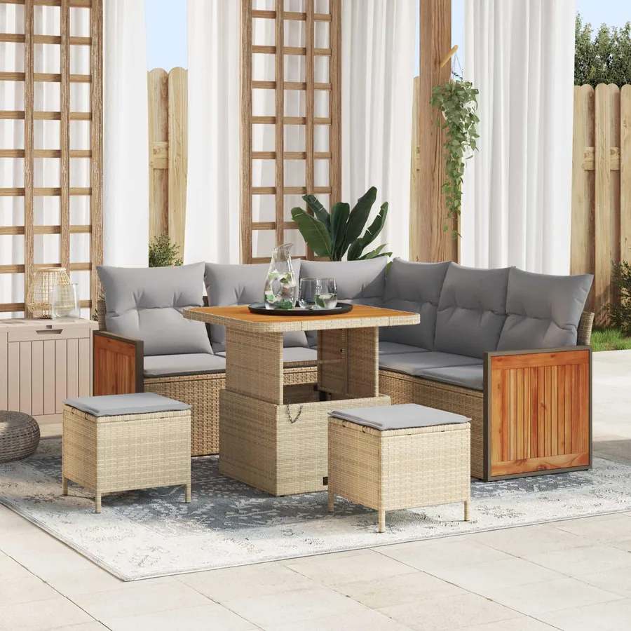Ensemble de canapé de jardin 8 pcs Beige et Gris clair