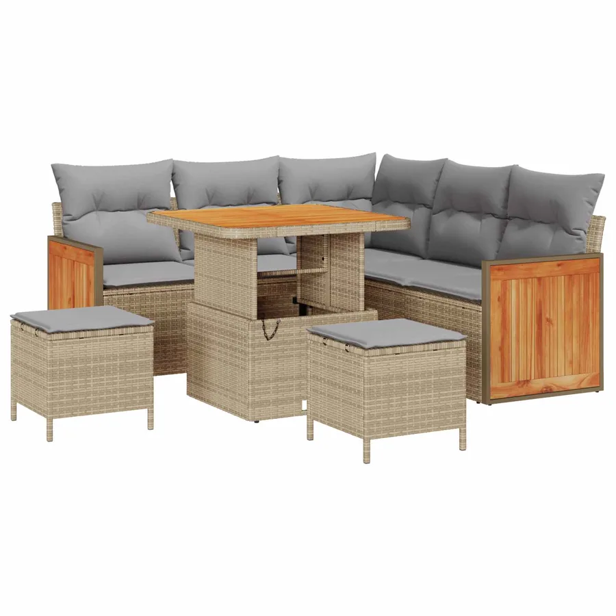 Ensemble de canapé de jardin 8 pcs Beige et Gris clair - 2