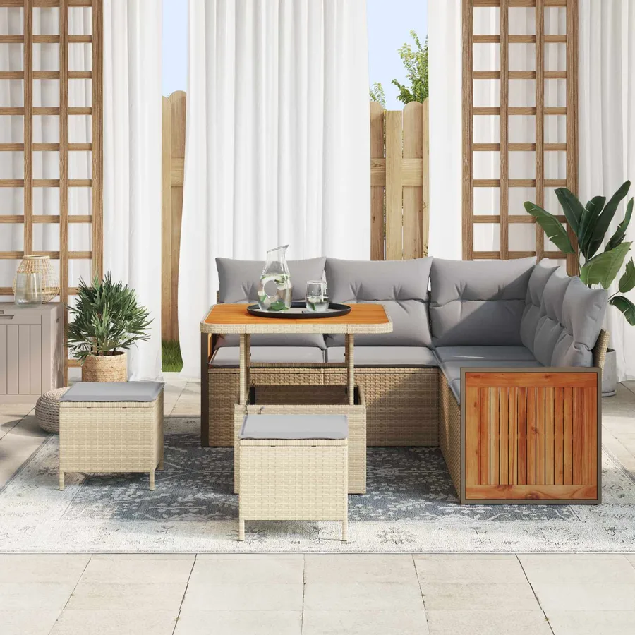 Ensemble de canapé de jardin 8 pcs Beige et Gris clair - 3