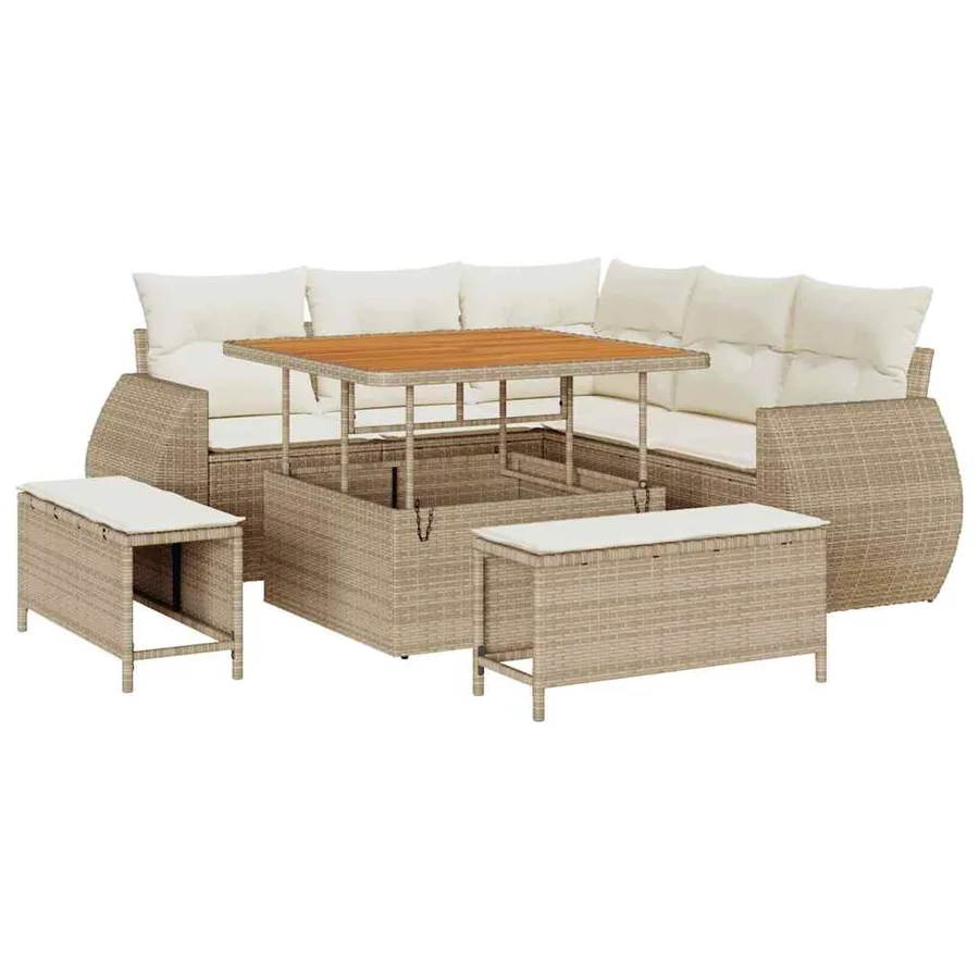 Ensemble de canapé de jardin 8 pcs Beige et crème polyrotin - 2