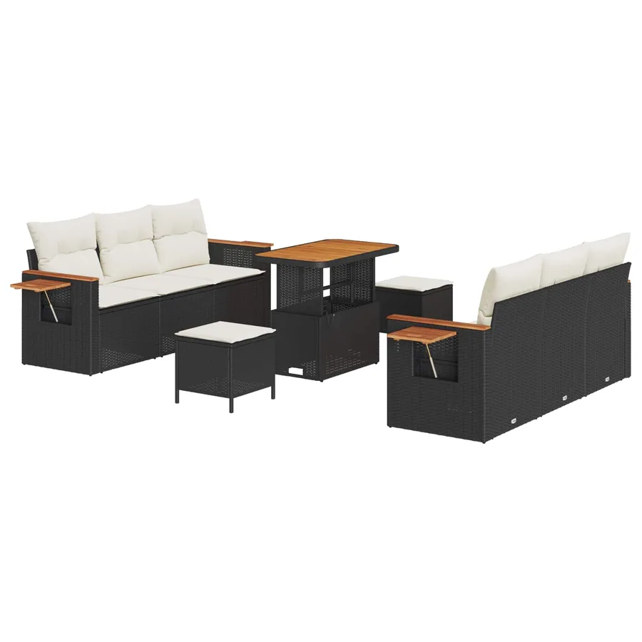 Ensemble de canapé de jardin 9 pcs Noir polyrotin - 2