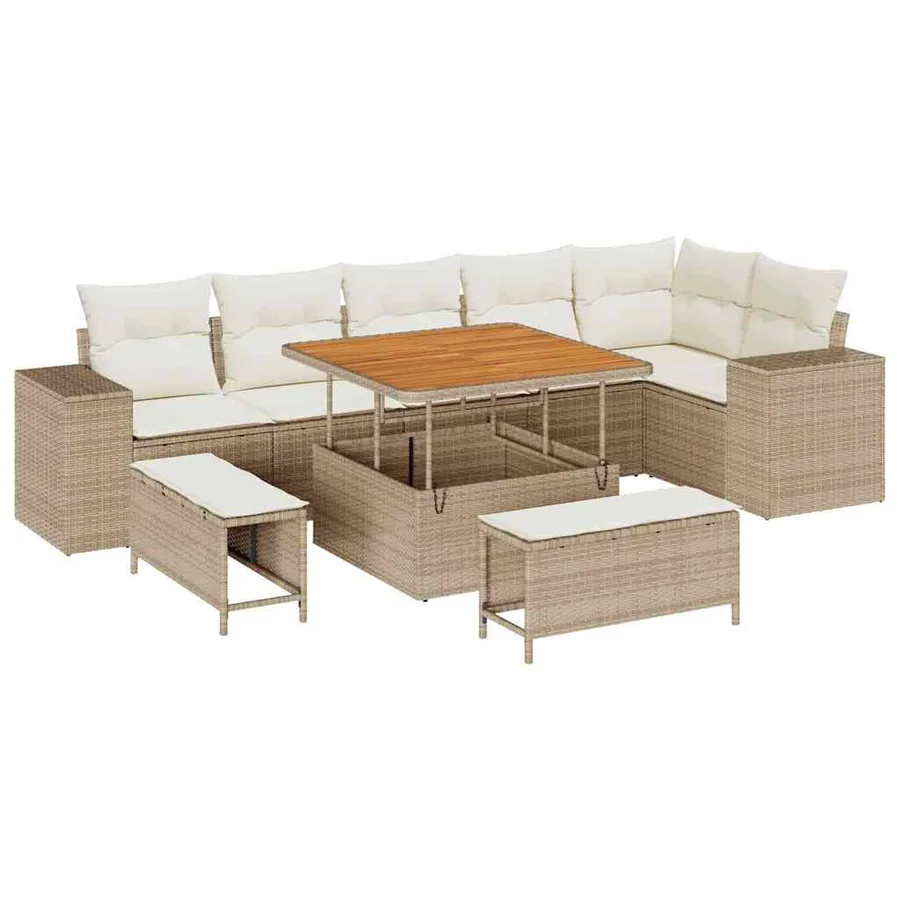 Ensemble de canapé de jardin 9 pcs Beige et crème polyrotin - 2