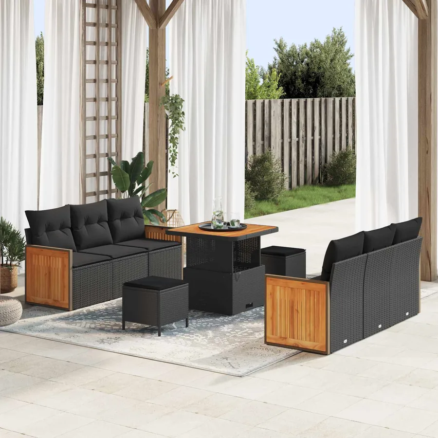 Ensemble de canapé de jardin avec coussin 9 pcs Noir