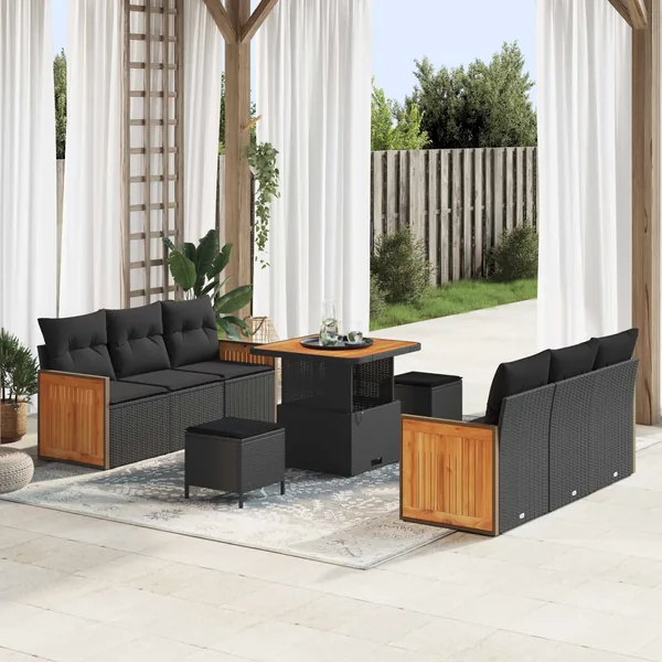 Ensemble de canapé de jardin avec coussin 9 pcs Noir
