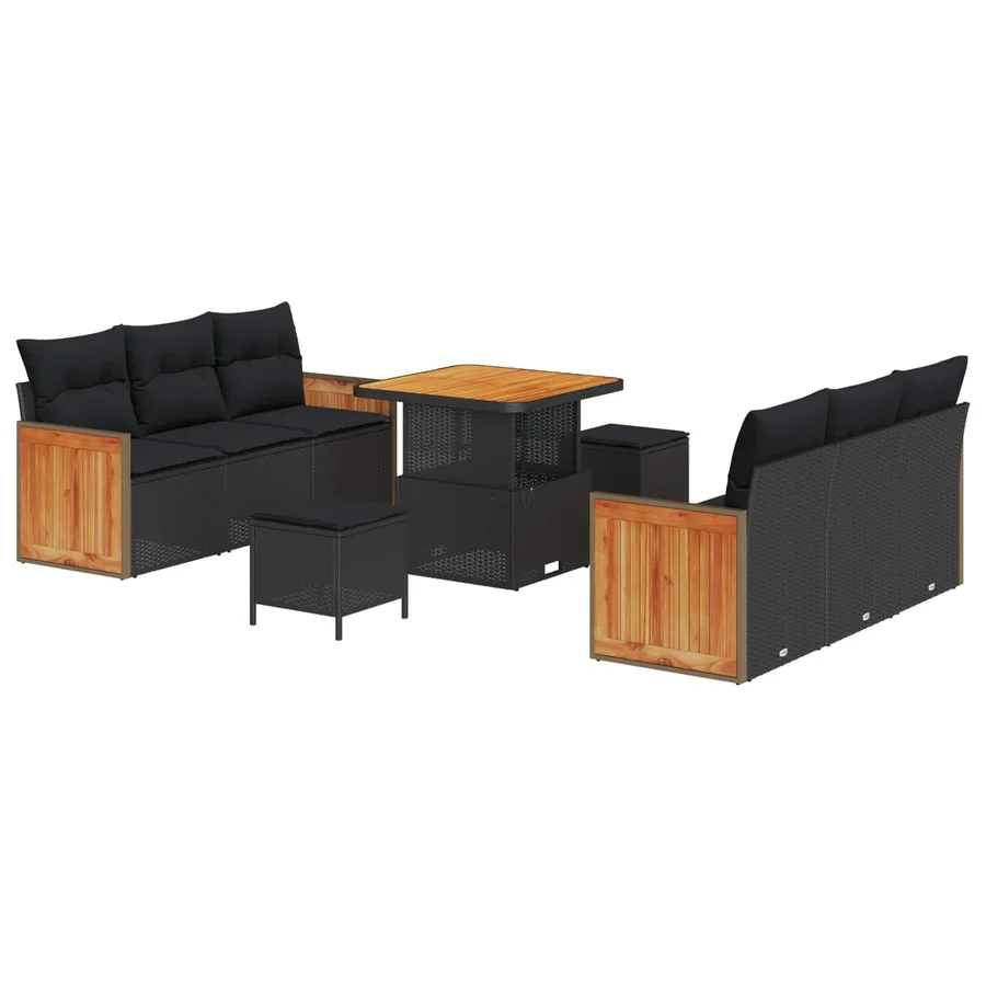 Ensemble de canapé de jardin avec coussin 9 pcs Noir - 2